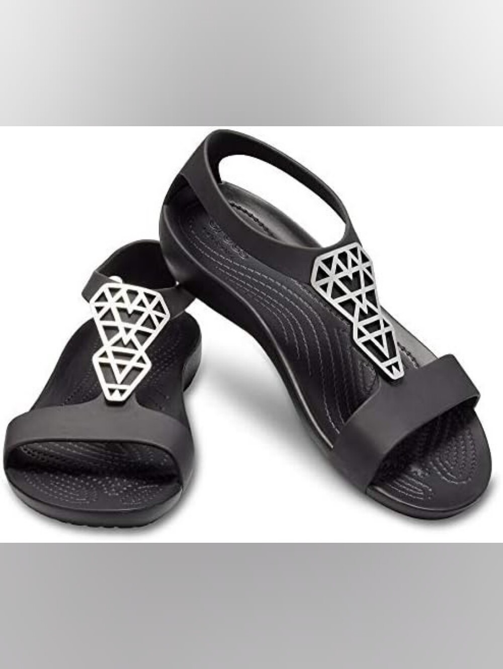Crocs Serena Embellished Flip Flops Black Silver Geometric Sandals Womens 11